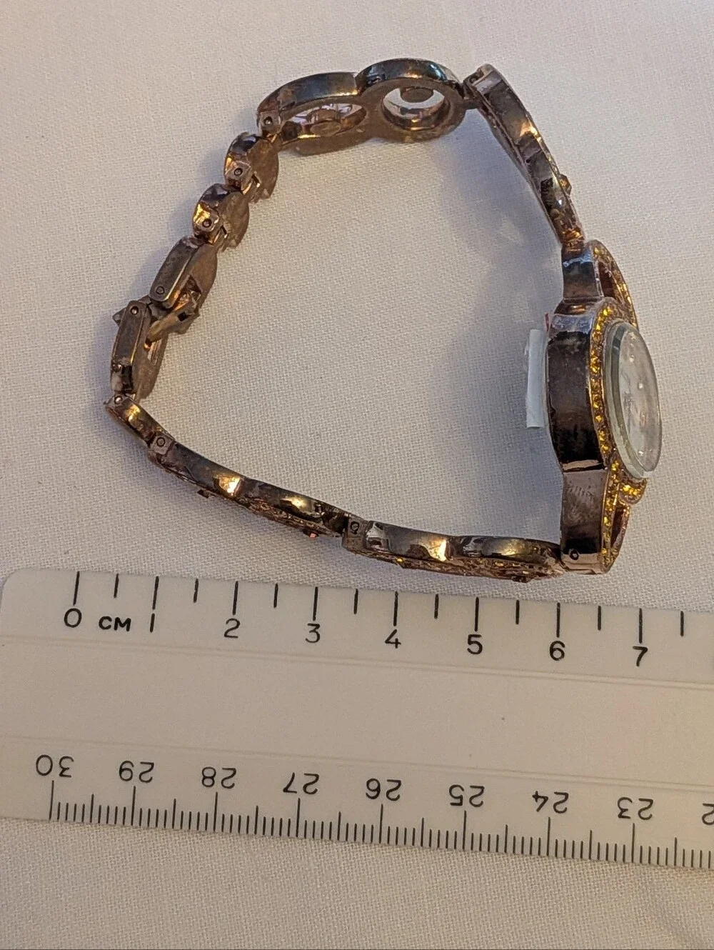 Strada Rose Tone Metal Women's Bracelet Watch with Sparkling Accents